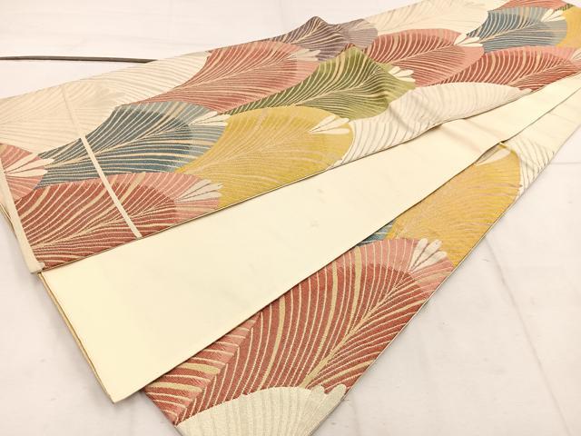 平和屋着物◎六通柄袋帯　草葉文　金糸　正絹　逸品　BAAW1484mz