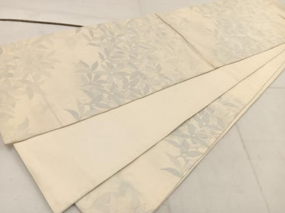 平和屋着物◎六通柄袋帯　ふくれ織　草花文　銀糸　正絹　逸品　BAAW1486mz