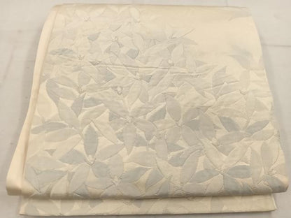 平和屋着物◎六通柄袋帯　ふくれ織　草花文　銀糸　正絹　逸品　BAAW1486mz