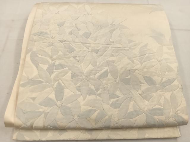 平和屋着物◎六通柄袋帯　ふくれ織　草花文　銀糸　正絹　逸品　BAAW1486mz