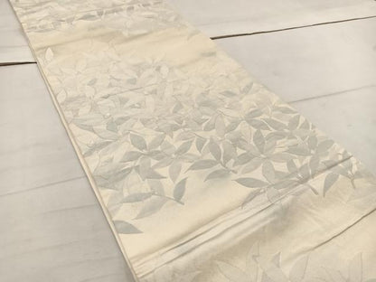 平和屋着物◎六通柄袋帯　ふくれ織　草花文　銀糸　正絹　逸品　BAAW1486mz