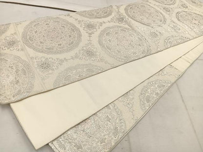 平和屋着物◎六通柄袋帯　花丸文　銀糸　正絹　逸品　BAAW1490mz