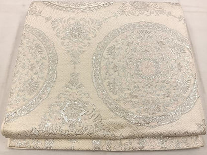 平和屋着物◎六通柄袋帯　花丸文　銀糸　正絹　逸品　BAAW1490mz