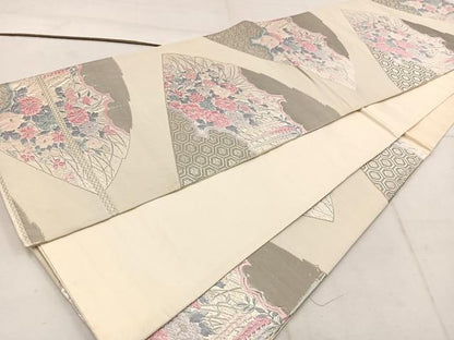 平和屋着物◎六通柄袋帯 唐織 牡丹花文 錦プラチナ箔 正絹 逸品 BAAW1491mz