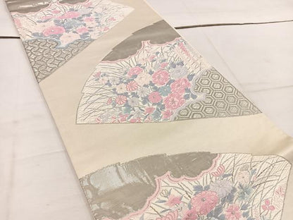 平和屋着物◎六通柄袋帯 唐織 牡丹花文 錦プラチナ箔 正絹 逸品 BAAW1491mz