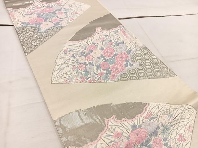平和屋着物◎六通柄袋帯 唐織 牡丹花文 錦プラチナ箔 正絹 逸品 BAAW1491mz