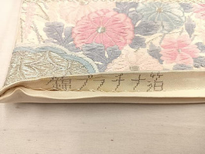 平和屋着物◎六通柄袋帯 唐織 牡丹花文 錦プラチナ箔 正絹 逸品 BAAW1491mz