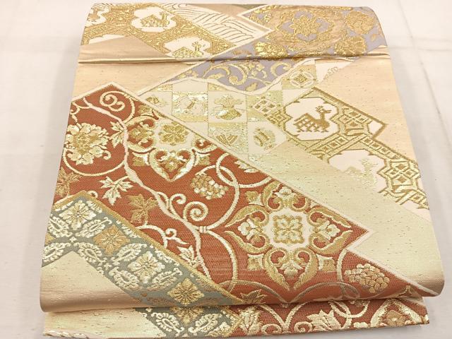 平和屋着物◎六通柄袋帯　有栖川花文　金糸　正絹　逸品　BAAW1492mz