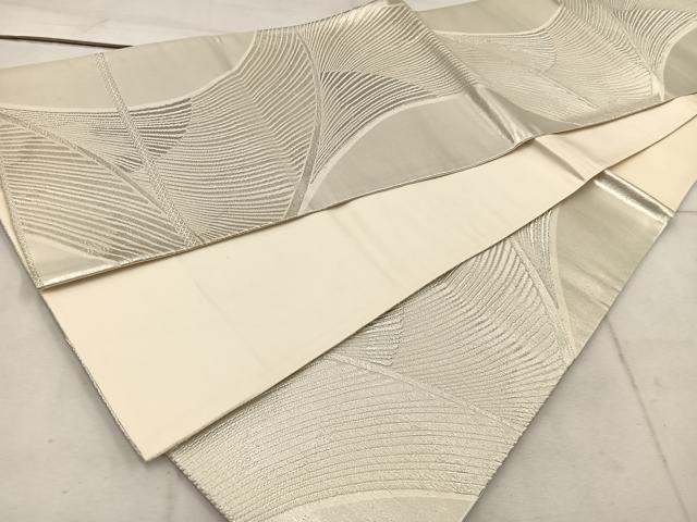 平和屋着物◎六通柄袋帯 流線文 銀糸 正絹 逸品 BAAW1503mz