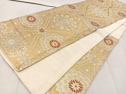 平和屋着物◎六通柄　京袋帯　立涌花文　金糸　正絹　逸品　BAAW1505mz