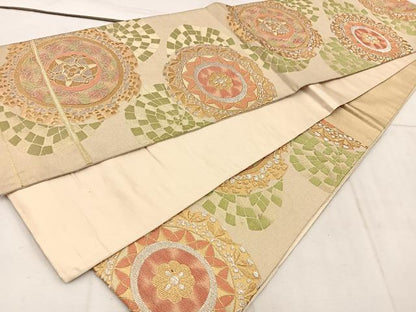 平和屋着物◎六通柄袋帯　草花文　金銀糸　正絹　逸品　BAAW1507mz