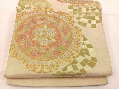 平和屋着物◎六通柄袋帯　草花文　金銀糸　正絹　逸品　BAAW1507mz