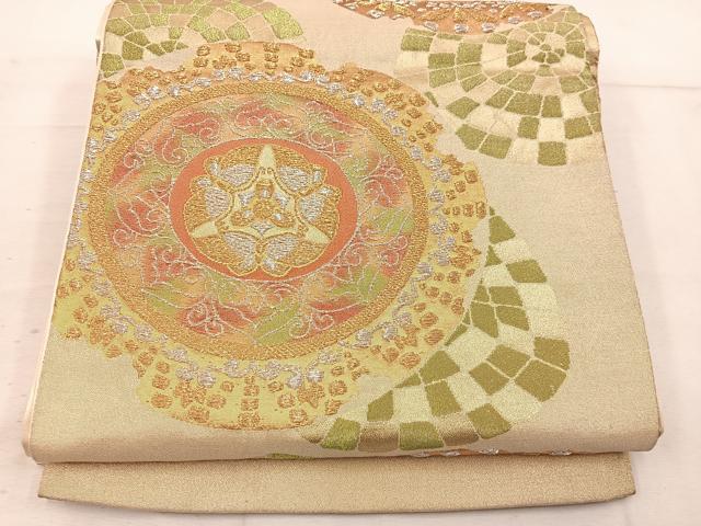 平和屋着物◎六通柄袋帯　草花文　金銀糸　正絹　逸品　BAAW1507mz