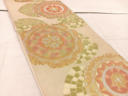 平和屋着物◎六通柄袋帯　草花文　金銀糸　正絹　逸品　BAAW1507mz