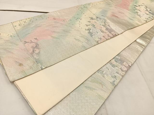 平和屋着物◎六通柄袋帯 牡丹花文 銀糸 正絹 逸品 BAAW1509mz