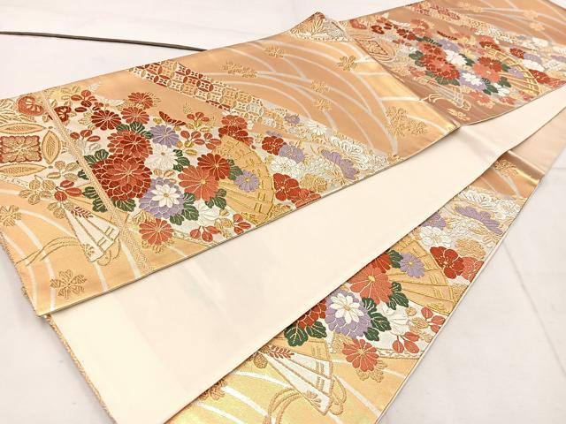 平和屋着物◎六通柄袋帯　唐織　檜扇菊花文　金銀糸　正絹　逸品　BAAW1510mz