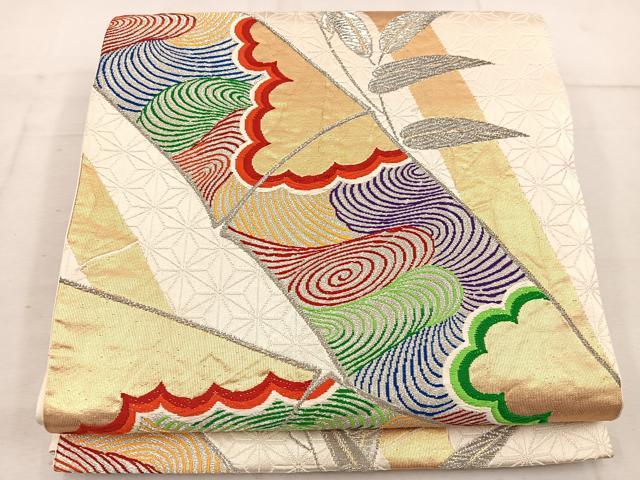 平和屋着物◎六通柄袋帯　唐織　流水枝葉文　金銀糸　正絹　逸品　BAAW1514mz