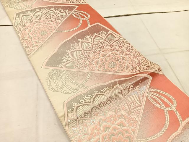 平和屋着物◎六通柄袋帯 唐織 宝相華 銀糸 正絹 逸品 BAAW1515mz