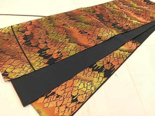 平和屋着物◎六通柄袋帯 樹林文 黒地 金糸 正絹 逸品 BAAW1516mz