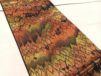 平和屋着物◎六通柄袋帯 樹林文 黒地 金糸 正絹 逸品 BAAW1516mz