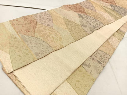 平和屋着物◎佐賀錦　六通柄袋帯　動物花文　金糸　正絹　逸品　BAAW1519mz