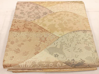 平和屋着物◎佐賀錦　六通柄袋帯　動物花文　金糸　正絹　逸品　BAAW1519mz