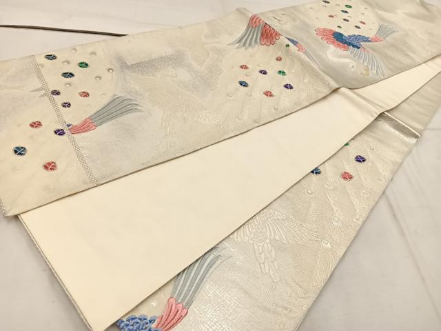 平和屋着物◎六通柄袋帯　唐織　孔雀　金銀糸　正絹　逸品　BAAW1524mz