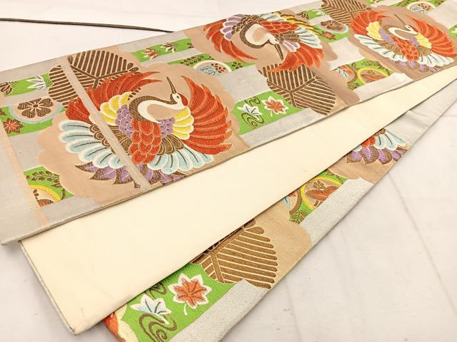 平和屋着物◎六通柄袋帯 唐織 飛鶴花文 金糸 正絹 逸品 BAAW1525mz
