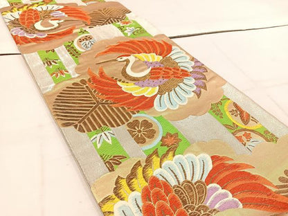 平和屋着物◎六通柄袋帯 唐織 飛鶴花文 金糸 正絹 逸品 BAAW1525mz