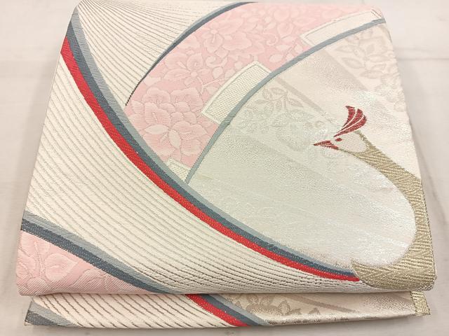 平和屋着物◎六通柄袋帯　唐織　飛鶴花文　金銀糸　正絹　逸品　BAAW1526mz