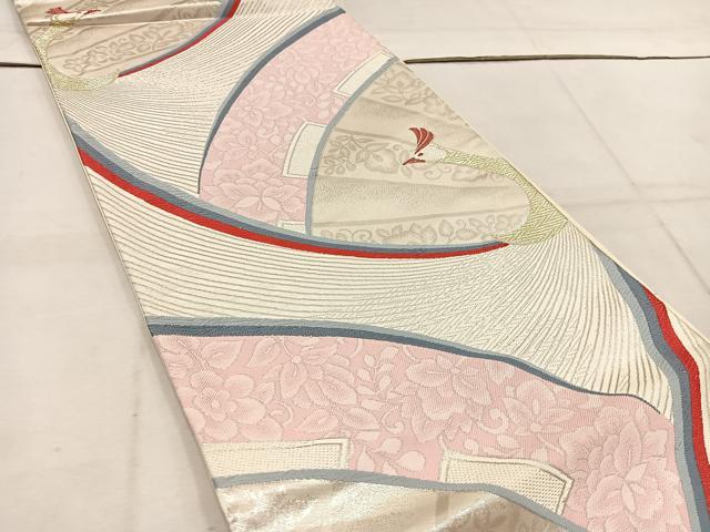 平和屋着物◎六通柄袋帯　唐織　飛鶴花文　金銀糸　正絹　逸品　BAAW1526mz