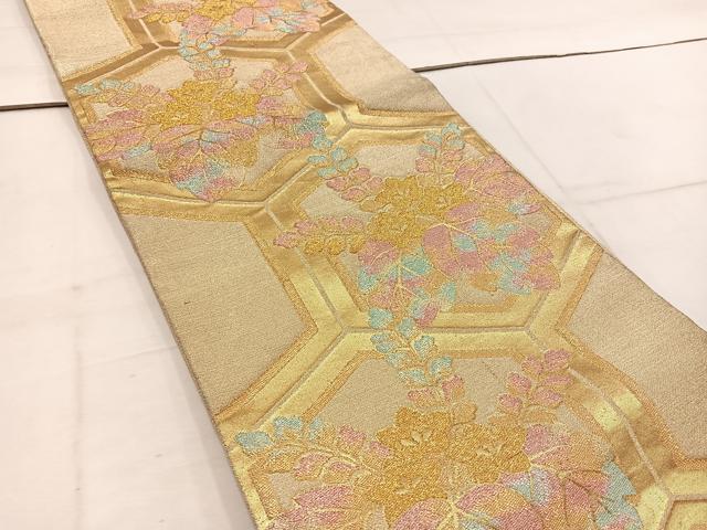 平和屋着物◎六通柄袋帯　亀甲桐文　金糸　正絹　逸品　BAAW1527mz
