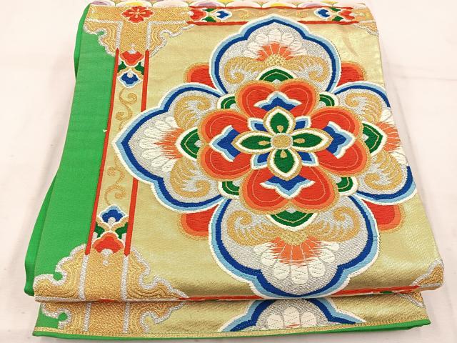 平和屋着物◎六通柄袋帯　唐織　亀甲花文　金銀糸　正絹　逸品　BAAW1528mz