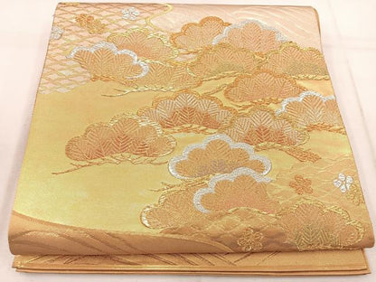 平和屋着物◎六通柄袋帯　雲取段寿松　金銀糸　正絹　逸品　BAAW1531mz