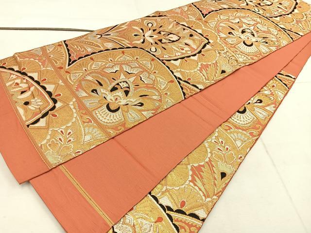 平和屋着物◎六通柄 本袋帯 更紗花文 金糸 正絹 逸品 BAAW1534mz