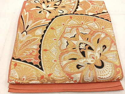 平和屋着物◎六通柄 本袋帯 更紗花文 金糸 正絹 逸品 BAAW1534mz