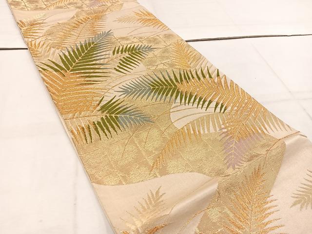 平和屋着物◎六通柄袋帯 唐織 草葉文 金糸 正絹 逸品 BAAW1535mz