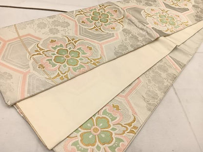 平和屋着物◎六通柄袋帯 唐織 亀甲花文 金銀糸 正絹 逸品 BAAW1536mz