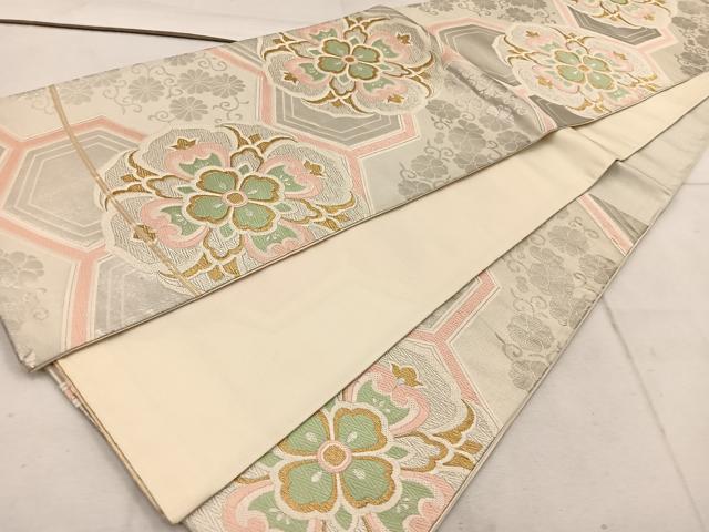 平和屋着物◎六通柄袋帯 唐織 亀甲花文 金銀糸 正絹 逸品 BAAW1536mz