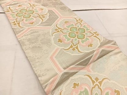 平和屋着物◎六通柄袋帯 唐織 亀甲花文 金銀糸 正絹 逸品 BAAW1536mz