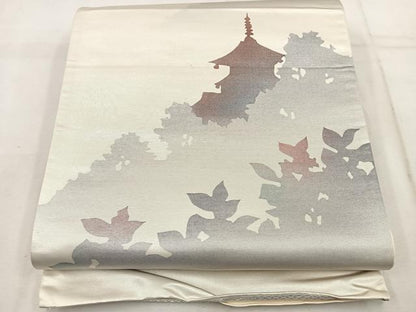平和屋着物◎太鼓柄袋帯 風景シルエット 引箔 正絹 逸品 BAAW1537mz