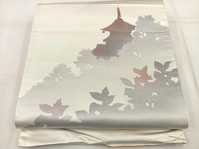 平和屋着物◎太鼓柄袋帯 風景シルエット 引箔 正絹 逸品 BAAW1537mz
