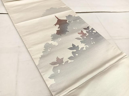 平和屋着物◎太鼓柄袋帯 風景シルエット 引箔 正絹 逸品 BAAW1537mz