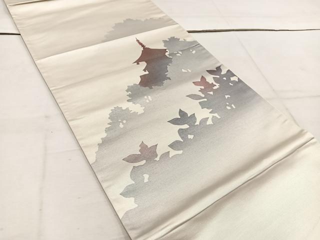 平和屋着物◎太鼓柄袋帯 風景シルエット 引箔 正絹 逸品 BAAW1537mz