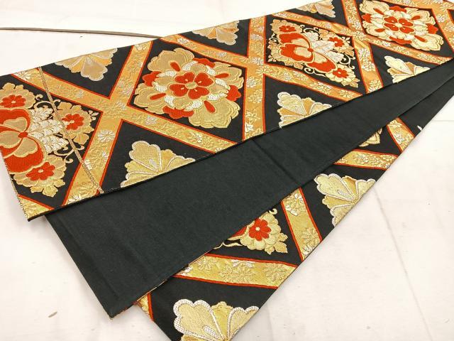 平和屋着物◎六通柄袋帯 唐織 桐 黒地 金銀糸 正絹 逸品 BAAW1540mz