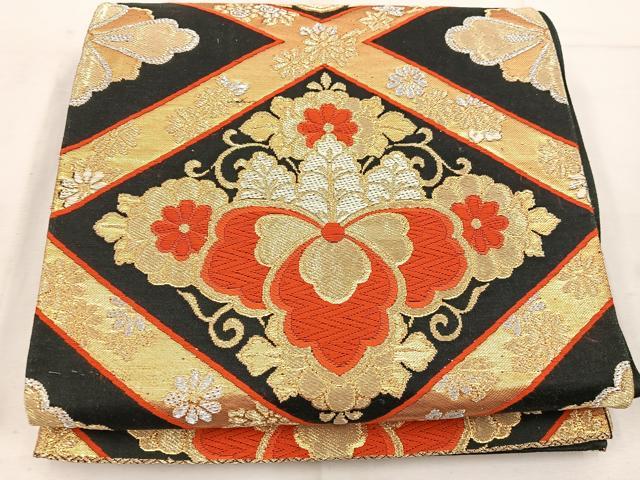 平和屋着物◎六通柄袋帯 唐織 桐 黒地 金銀糸 正絹 逸品 BAAW1540mz