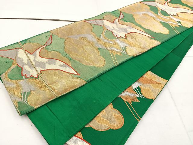 平和屋着物◎六通柄袋帯　雲取り飛鶴文　金銀糸　正絹　逸品　BAAW1542mz