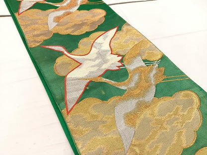 平和屋着物◎六通柄袋帯　雲取り飛鶴文　金銀糸　正絹　逸品　BAAW1542mz