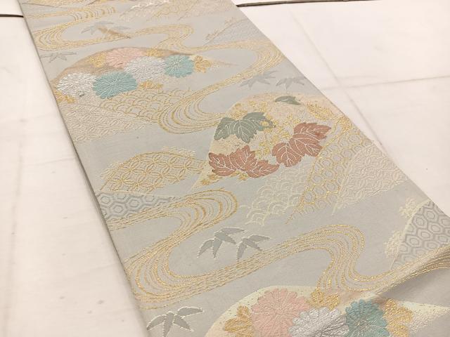 平和屋着物◎六通柄袋帯　唐織　遠山菊花文　金銀糸　正絹　逸品　BAAW1543mz