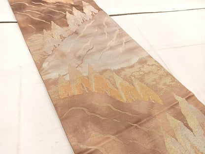 平和屋着物◎六通柄袋帯　遠山樹林文　金銀糸　正絹　逸品　BAAW1548mz